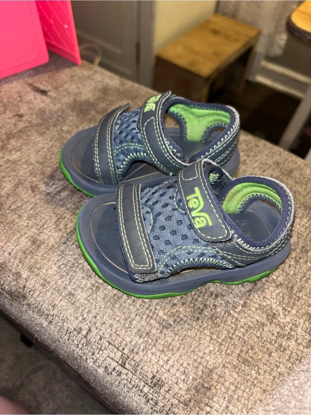 Teva Kids Navy and Lime Green Hook-and-Loop Sport Sandals